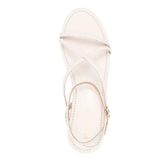 495$ Stuart Weitzman Wovette Woven Leather Wood Wedge Sandals Size 10 US Ivory - Picture 4 of 4